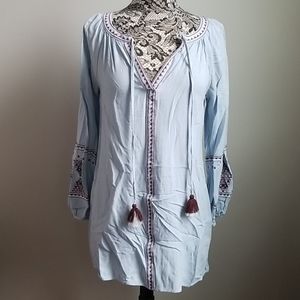 Embroidered Light Blue Tunic Dress